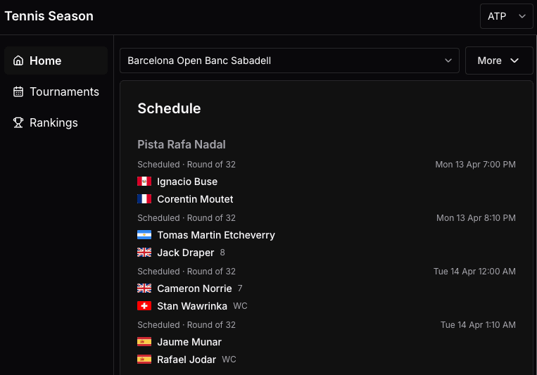 Tennis Schedule Tab
